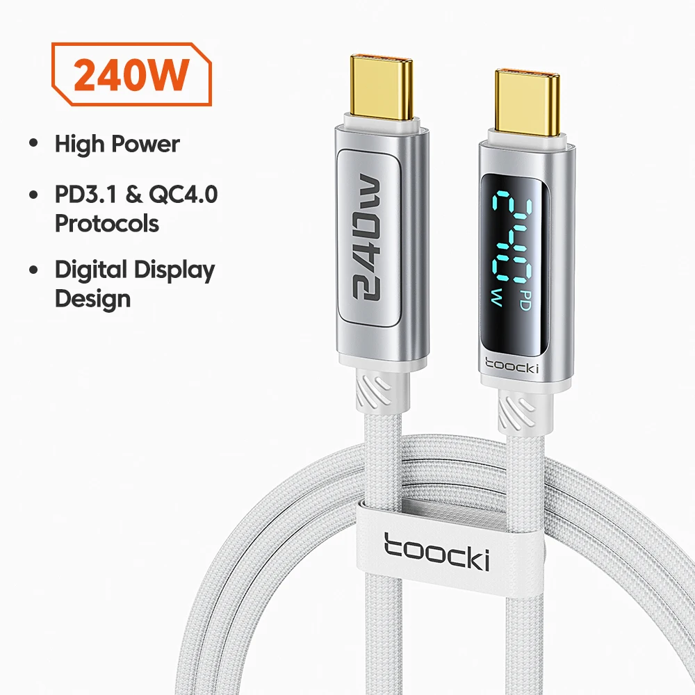 Toocki 240 W Typ C auf Typ C-Kabel PD3.1 Digitalanzeige 100 W Schnelllade-USB-C-Kabel für MacBook iPhone 16 15 Samsung Xiaomi