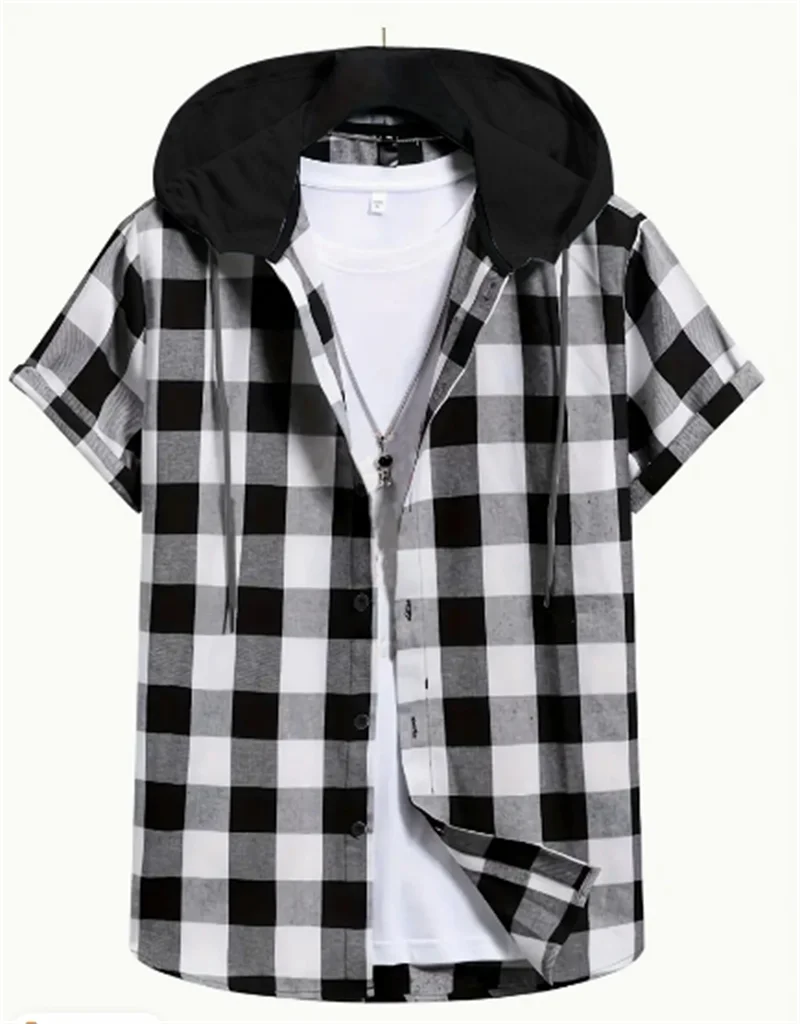 Red And Black Plaid Shirt Men Shirts 2024 New Summer Fashion Chemise Homme Mens Checkered Shirts Short Sleeve Shirt Men Blouse