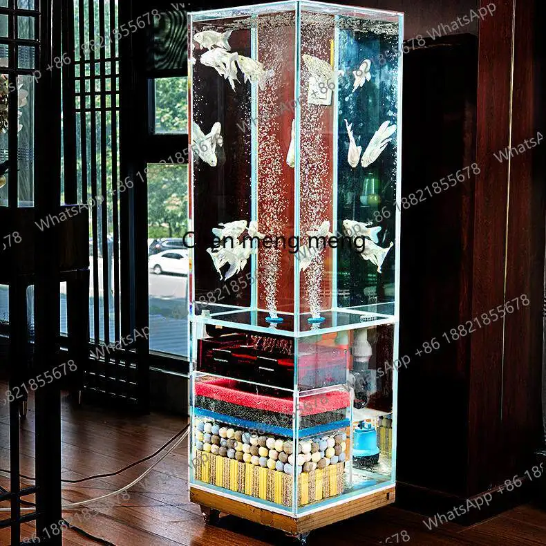 Three-dimensional floor-to-ceiling fish tank, ultra-white glass ecological cabinet tank, water-free bottom filter oxygenation