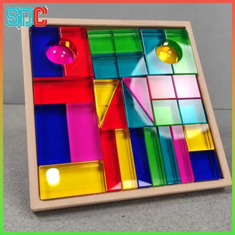 大きな粒子の半透明アクリルブロック感覚クリスタルブロックおもちゃギフトボックス啓蒙パズルレインボー宝石積み重ね高