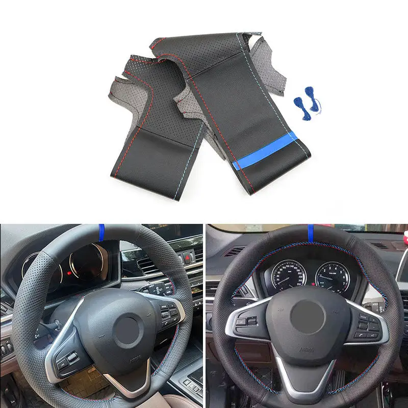 

Для BMW F45 F46 X1 F48 X2 F39 2018 2019, перфорированная кожа, сшитый вручную салон автомобиля, чехол на руль, защитная накладка