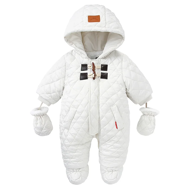 Winter Kids Overalls Velvet Newborn Baby Boys Thick Cotton Jumpsuit For Baby Baby Girl Hooded Down Jacket Outdoor Snowsuit