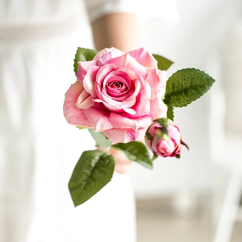 Künstliche Blumen, große rosa Seidenrosen, neuer wunderschöner Zweigkranz, Dekoration für Hof, Zuhause, Zimmer, Hochzeit, künstliche Pflanzen, Festival-Blumenstrauß, Geschenk – Detail 4