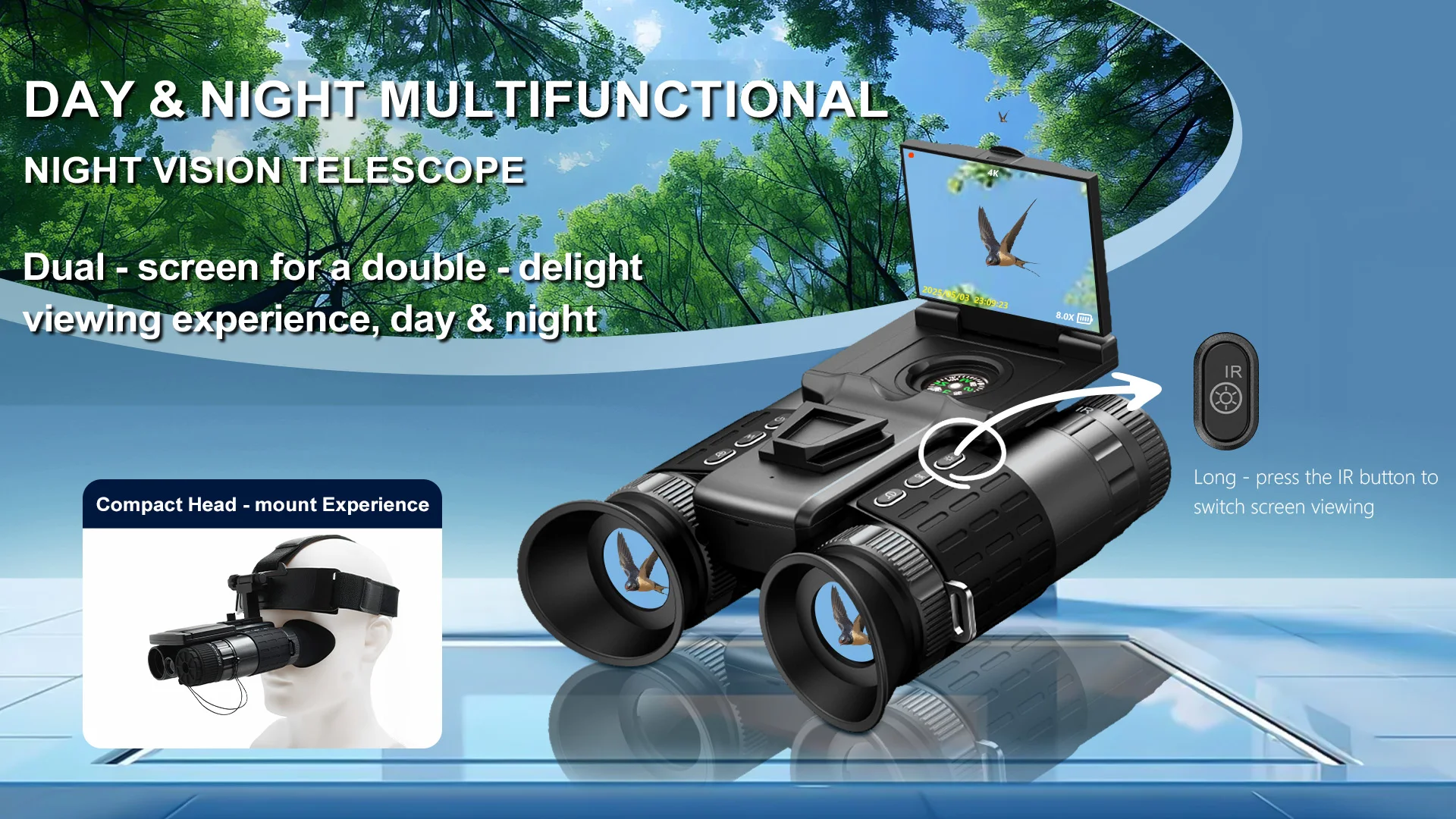 Cámara binoculares de visión 4K con luz táctica, alcance de 600m, telescopio Digital con Zoom 8X y pantalla abatible OLED