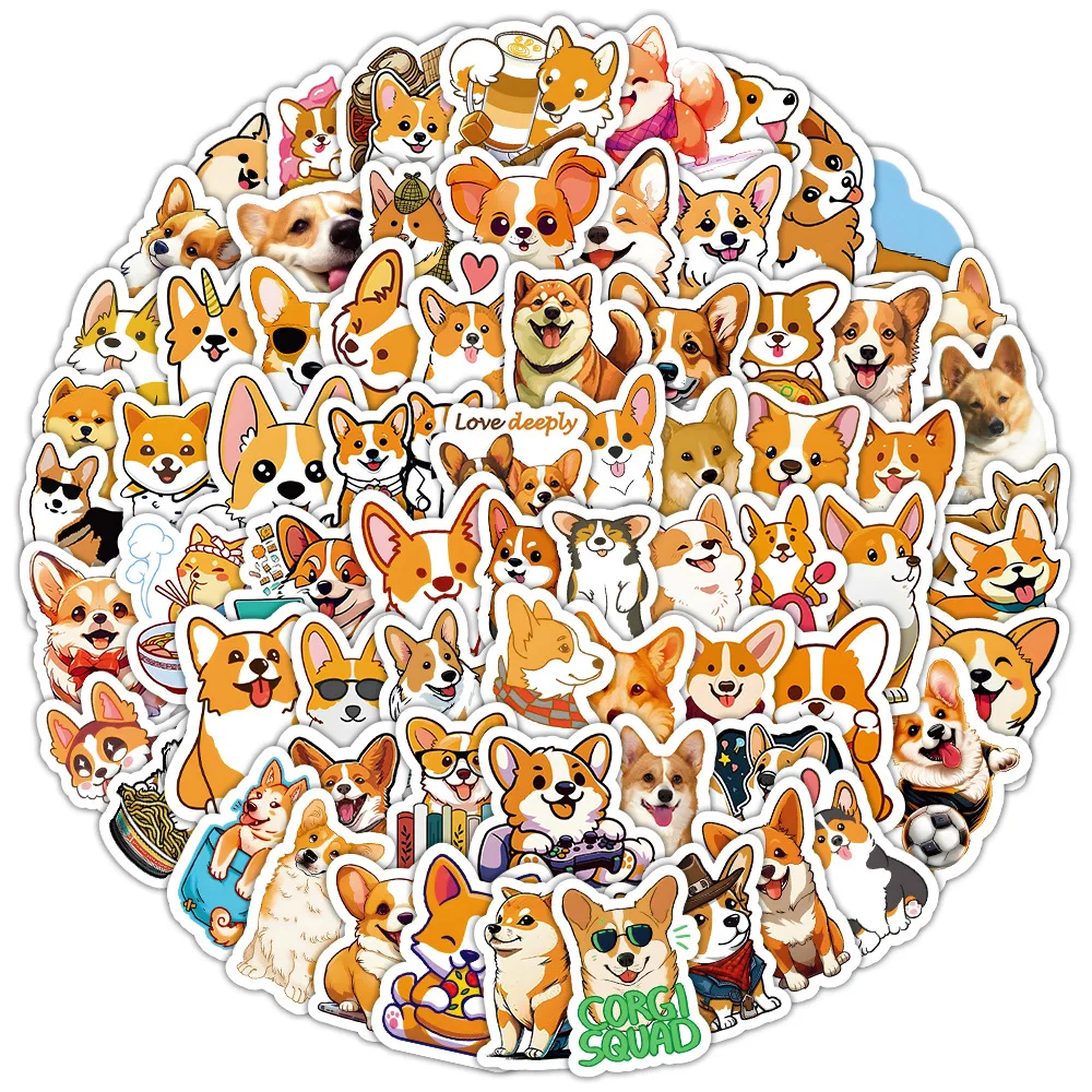 10/30/50PCS New Corgi Puppy Sticker Cartoon Animal Graffiti Stationery Computer Luggage Helmet Car Wall Sticker Toy Decoration