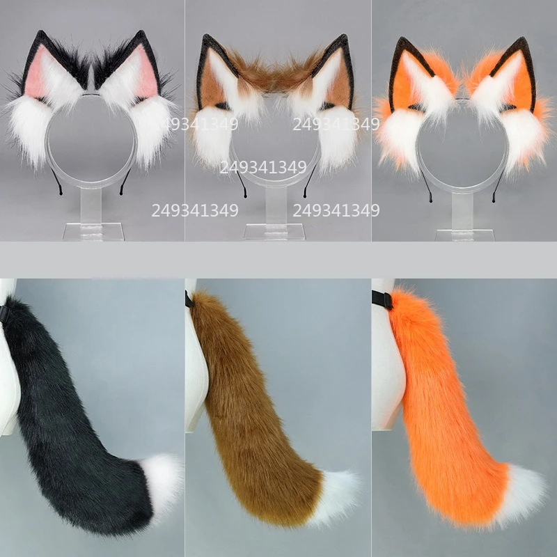 Halloween oreilles de renard bandeau de cheveux Cosplay ensemble femme détachable en peluche queue de renard bande dessinée-con scène habiller Costume fête Costume accessoires