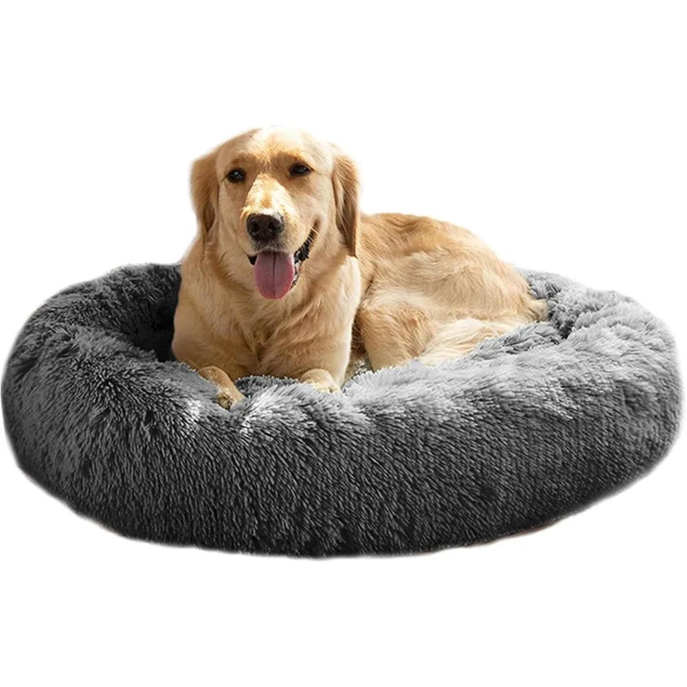 

Calming Dog Bed (L/XL/XXL/XXXL) for Medium and Large Dogs Comfortable Pet Bed Faux Fur Donut Cuddler Up to 25/35/55/100lbs