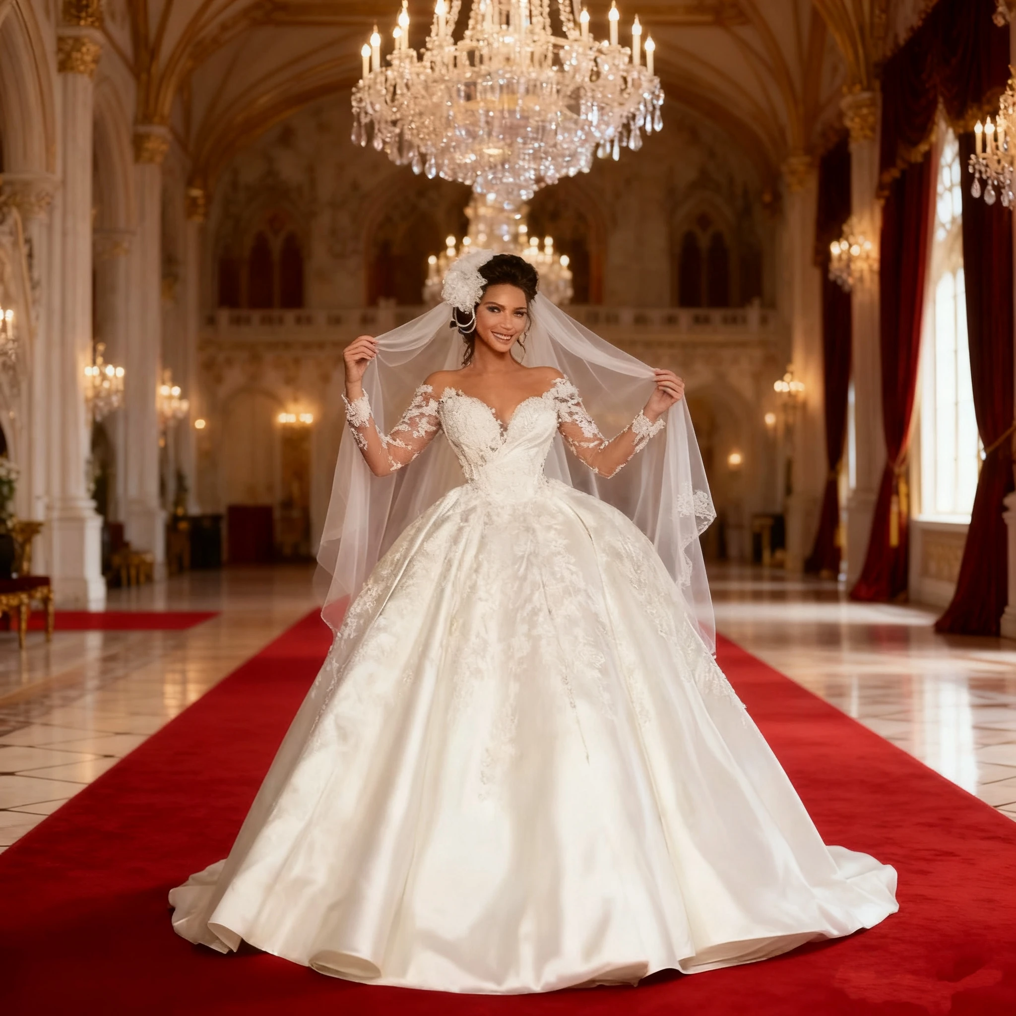 Long Sleeves Wedding Dress Embroidery Lace Princess Ball Gown O-Neck Customized Bride Dress Vestido De Novia