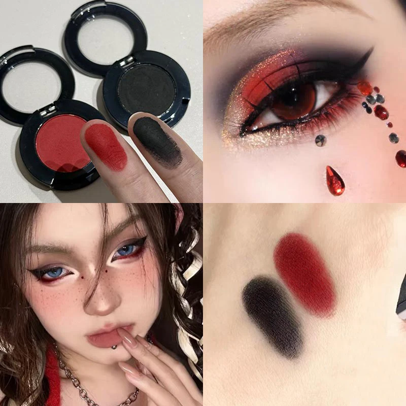 Black and Red Combination Eye Shadow Set Punk Goth Smoke Style Matte White and Blue Eye Shadow Set Eye Makeup Cosmetics 2pcs/set