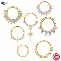 Aide 925 Sterling Silver 1pc Y2K Zircon Piercing Nose Ring 18K Gold Plated Hoop Buckle Earrings For Women Luxury Jewelry Gift