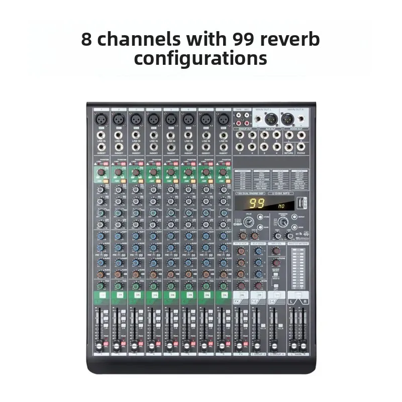 Professional Digital Audio Mixer with 199 Reverb Effects Sound Card for Outdoor Stage Performance Multifunctional DJ Console