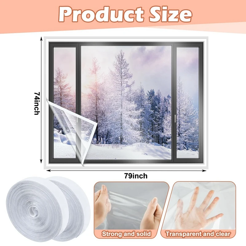 Cuttable Transparent Film Window Plastic Insulation Kit With Adhesive Straps Winter Reusable Window Plastic For Winterizing