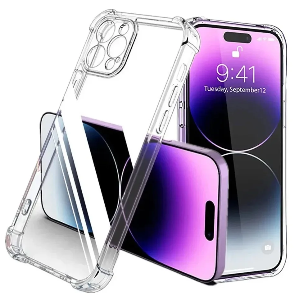 

Air Bag Shockproof Clear Case For iPhone 16 15 14 13 12 11 Pro Max 8 7 Plus XS MAX XR SE TPU Soft Transparent Bumper Cover Coque
