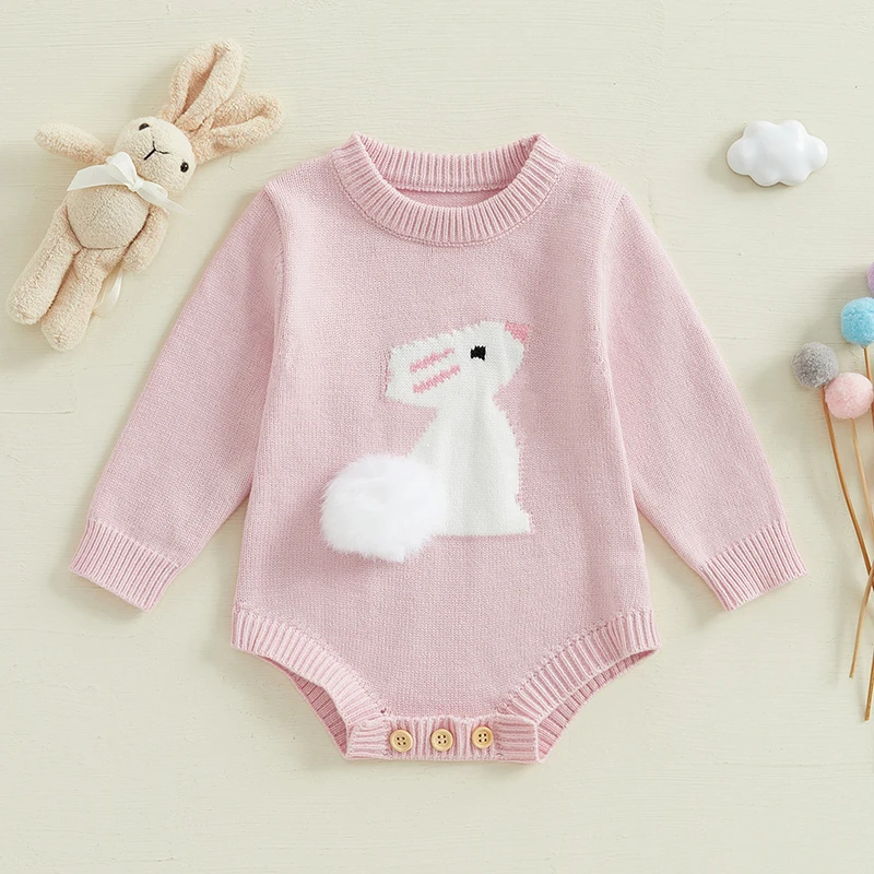 Baby Easter Sweater Romper Rabbit/Chick Crew Neck Long Sleeve Bodysuit Spring Clothes