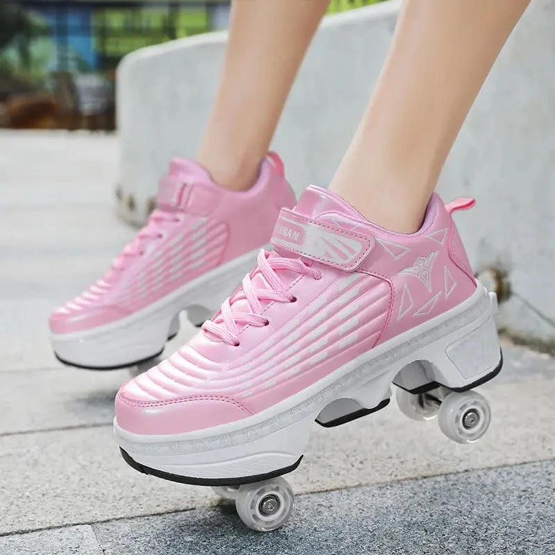 Deformation Shoes Four-Wheel Parkour Roller Skates Skateboard Shoes For Children Adult Running Sneakers Women Men Roller Shoes