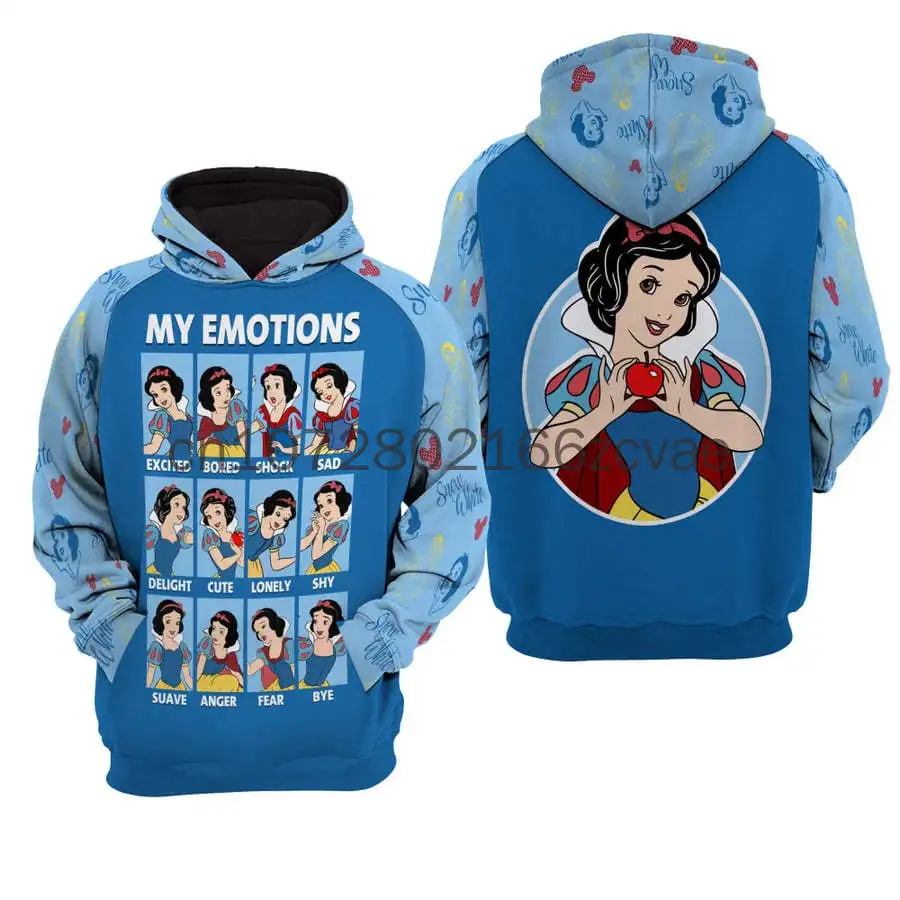 2024 New Disney Snow White 3D Hoodie Fashion Retro Zipper Hoodie Women\'s Casual Sweatshirt