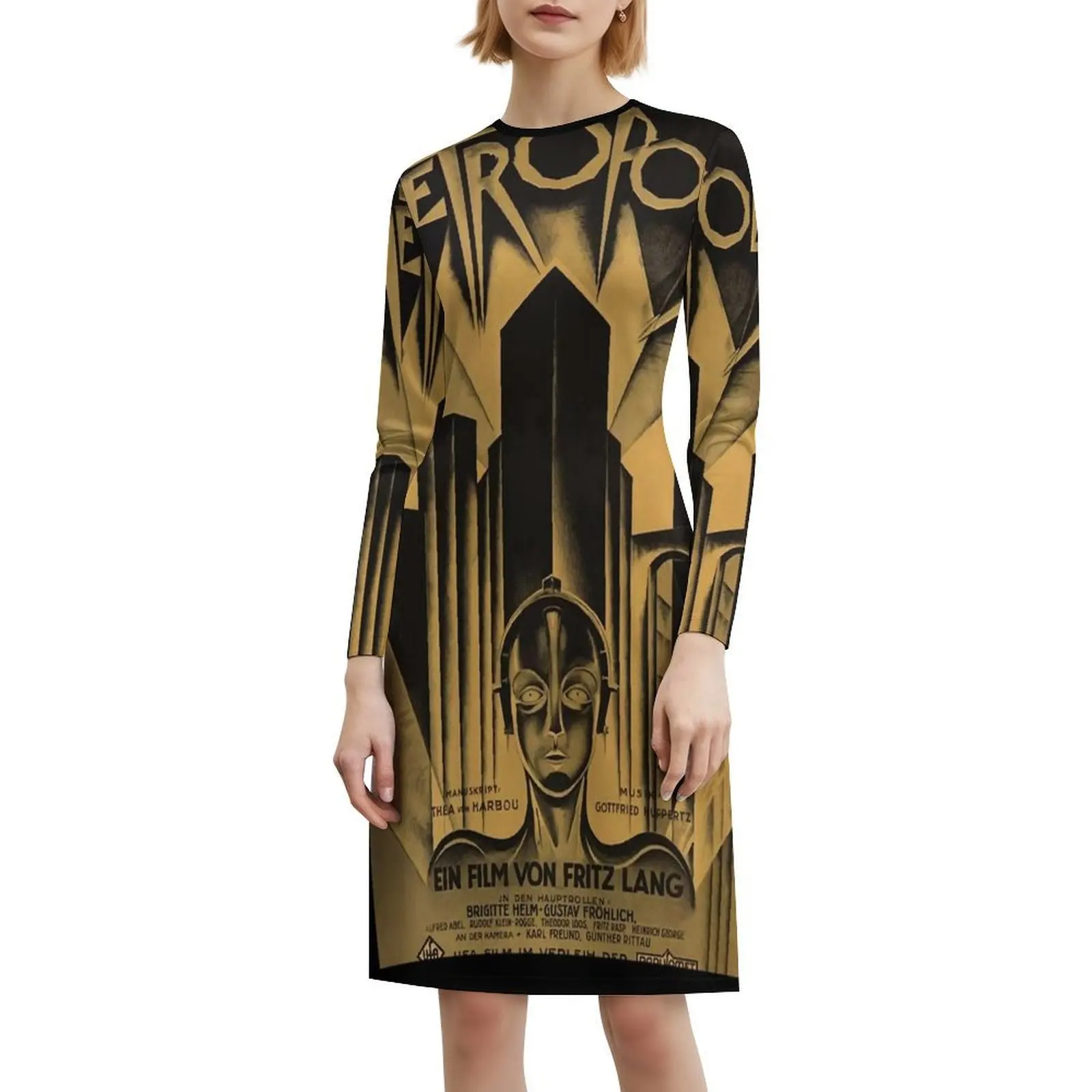 متروبوليس فريتز لانج 1926-ملصق الفيلم العتيق B&W فستان بفتحة عنق على شكل قلب فستان أنيق للحفلات الصيفية للنساء متروبوليس #6