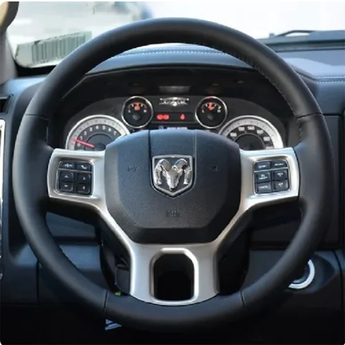 Imagen 2 del producto Para Dodge RAM 1500 Classic 2012-2022 2500 3500 5500 2012-2018 cubierta de volante de coche de cuero genuino antideslizante cosida a mano
