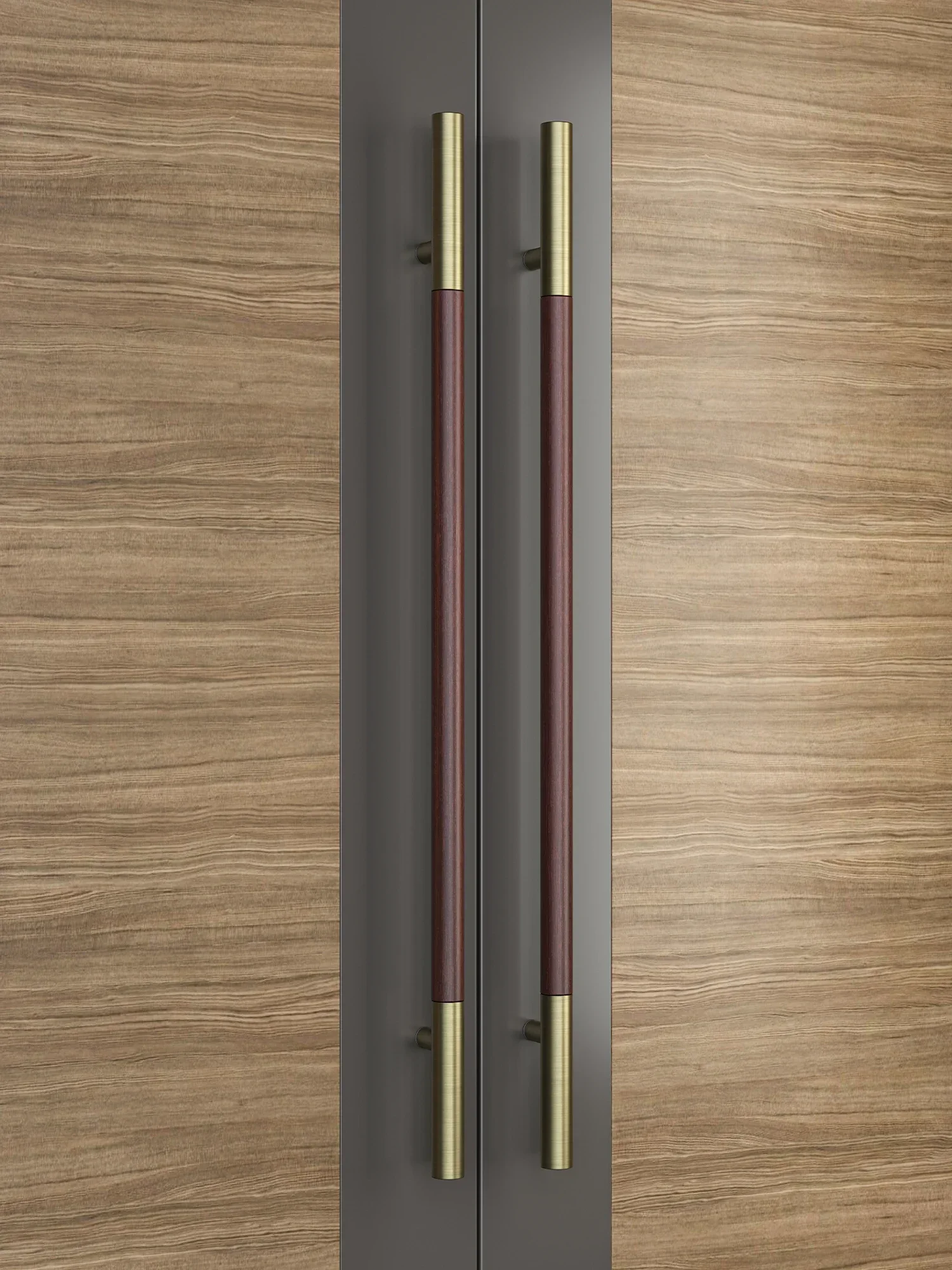 1PC 400mm Chinese Style Door Handles Hotel Conference Room Private Room Stainless Steel+solid Wood Glass Door Handle Walnut