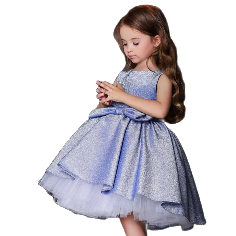 

Glitter Tulle Flower Girl Dresses 2023 With Bow Two Tones Baby Girl Pageant Gowns Jewel Puffy Dress For Kids Birthday