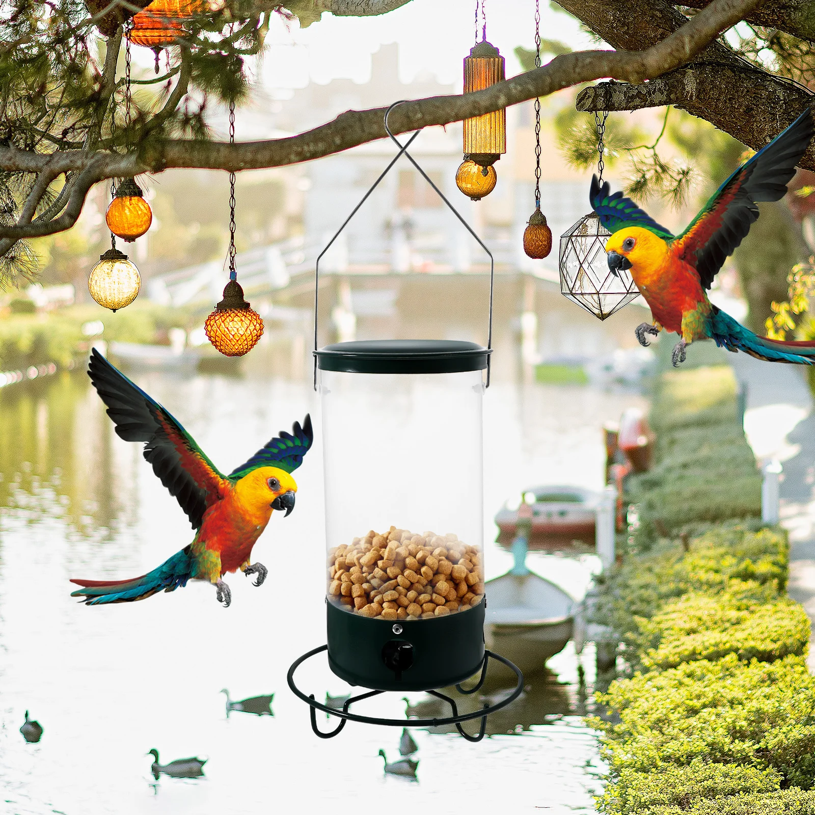 

Rotatable Hanging Bird Feeder Outdoor Durable Metal Bird Food Container Garden Feeder Birds Food Container Hanging Bowl