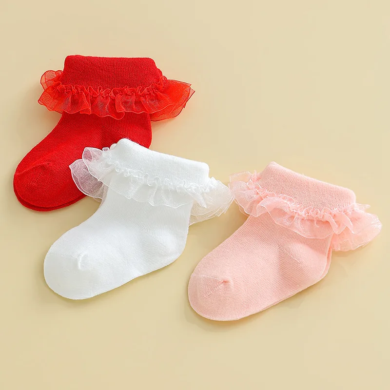 Spring and Autumn New Fashion Solid Color Children\'s Cartoon Cute Lace Girl Princess Comfortable Mesh Breathable Cotton Socks