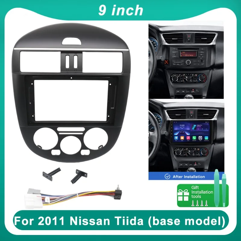 9 Inch Car Radio Fascia Frame  For Nissan Tiida 2011 Base Model Dashboard Panel with Wiring Harness