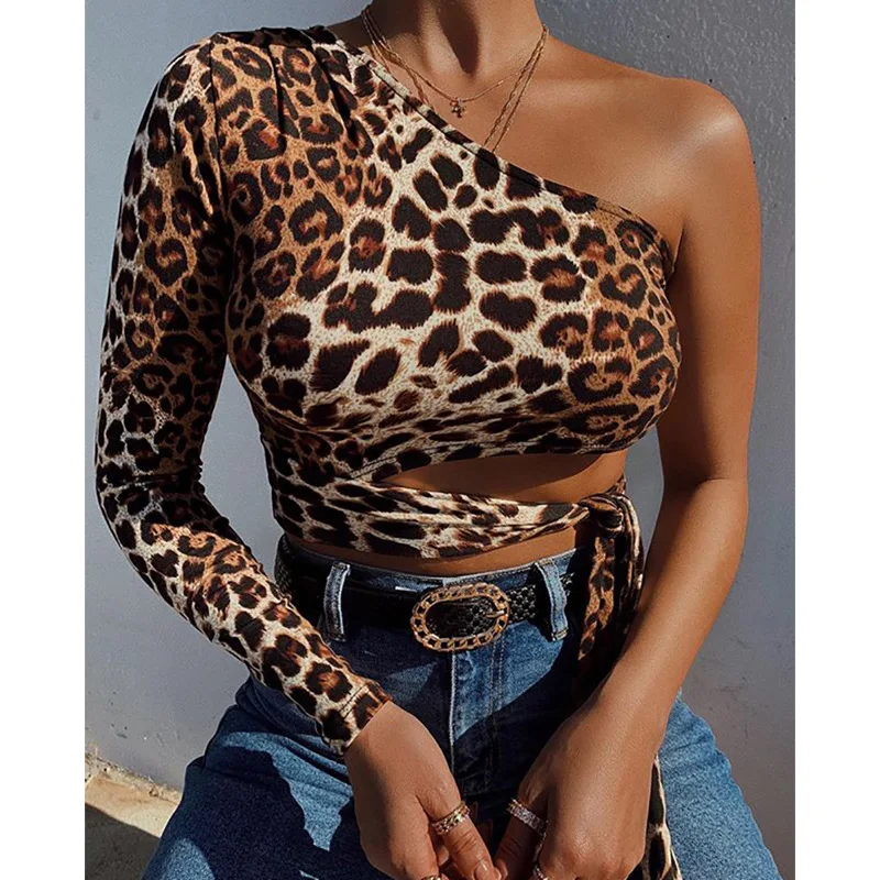 2022 estate nuovo modello leopardo aperto ombelico Sexy Slim Fit t-shirt da donna LN156