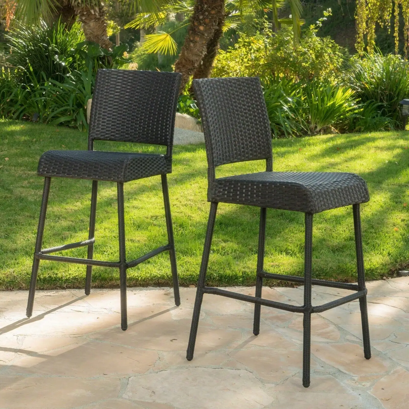 

29-Inch Outdoors Dark Brown Wicker Barstools (Set of 2)