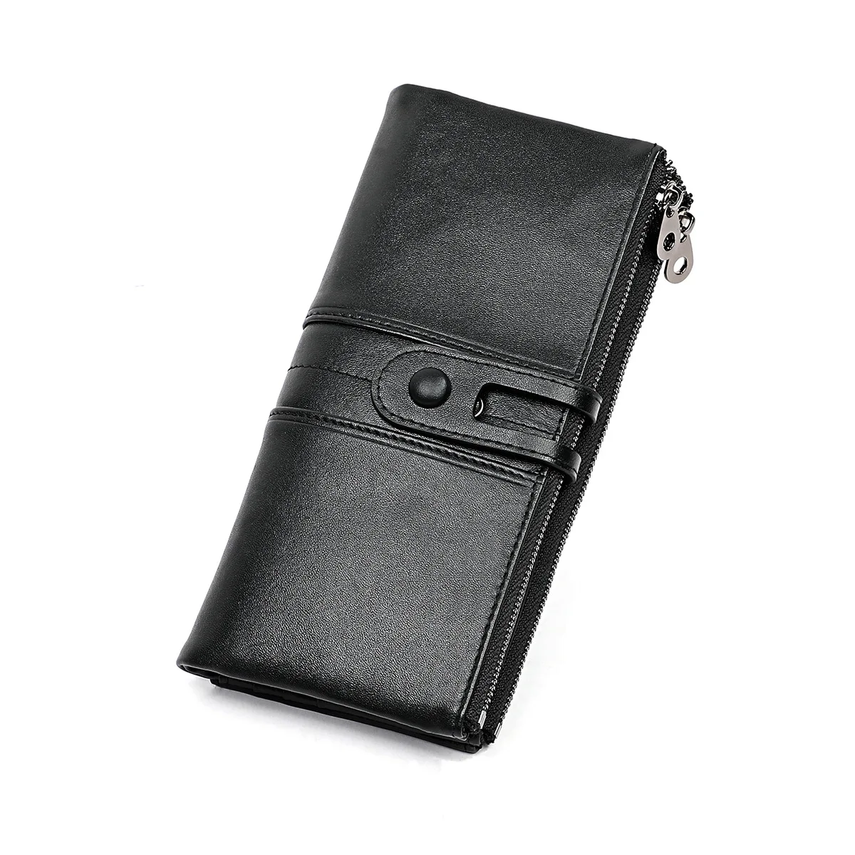 Zipper Men's Long Wallet RFID Blocking Large Capacity Women's Purse Solid Color Soft Leather Multi-functional Clutch Bag