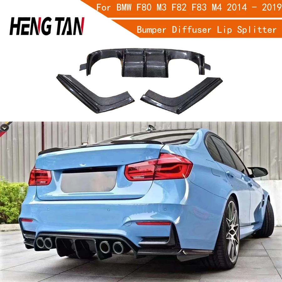 Carbon Fiber V Style Car Rear Bumper Lip Diffuser Spoiler Parts For BMW M3 F80 M4 F82 F83 2014-2020 Upgrade Body kit