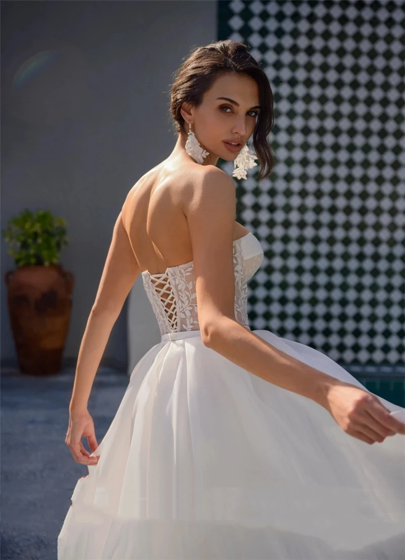 Glamorous Wedding Dresses With Detachable Train Sexy Strapless Bridal Gowns Lace Appliques Modern Robes Vestidos De Novia 2024