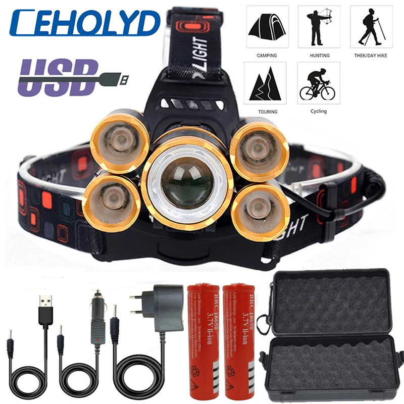 

Ceholyd Led Headlamp Head Flashlight Waterproof Fishing Torch Lamp XM-L T6 Zoomable for Camping Headlight 18650 Battery