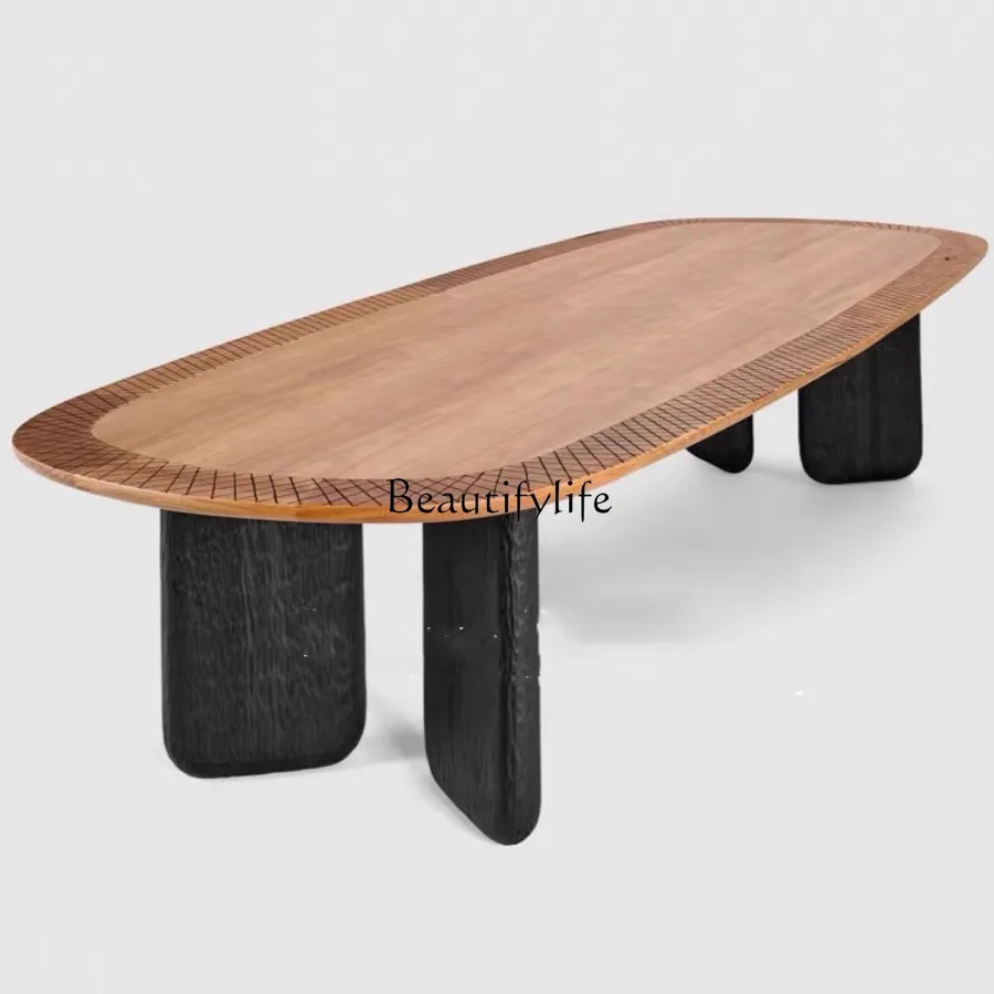 

Vintage Style Solid Wood Retro Dining Table French Minimalist Art Conference Table