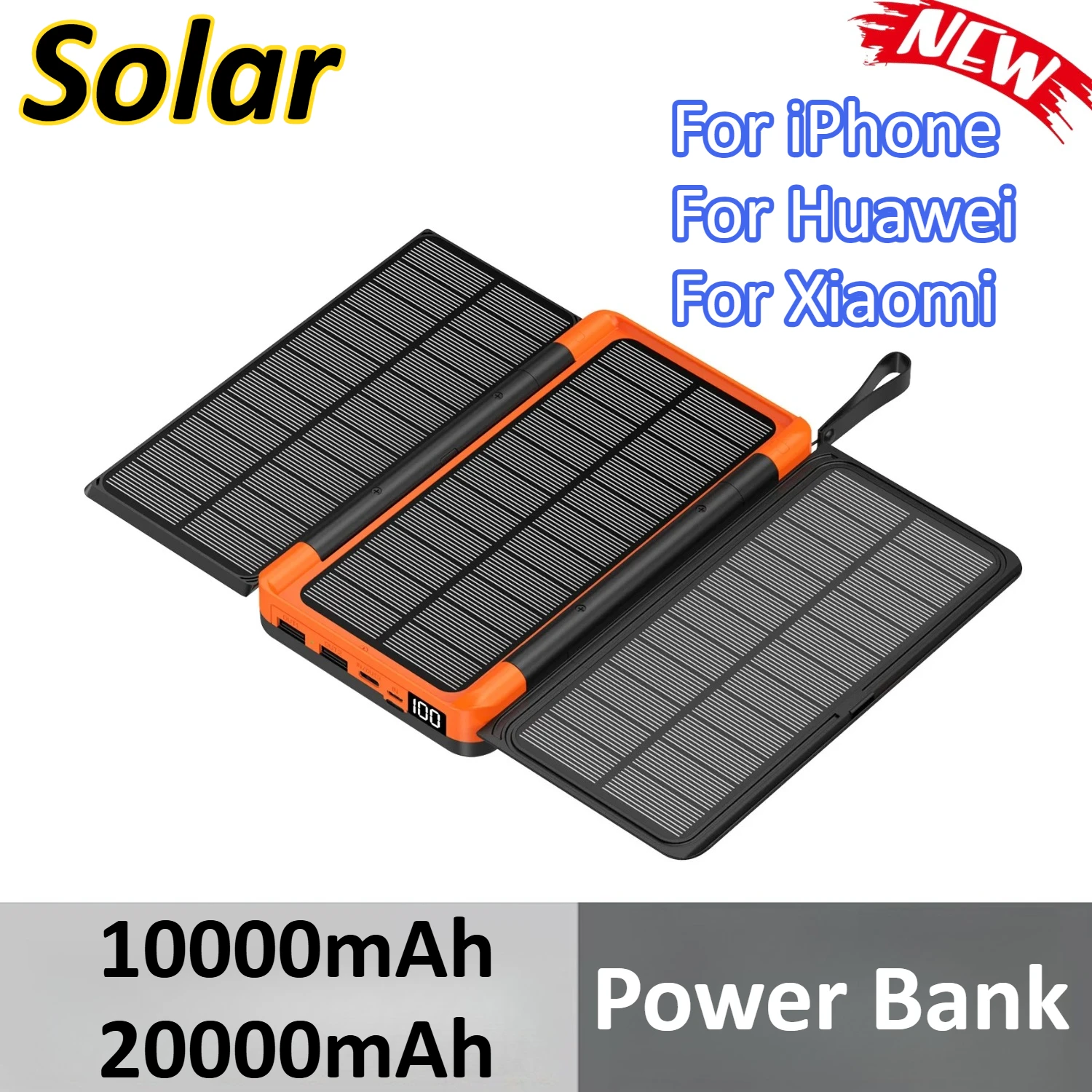 

10000mAh 20000mAh Folding Solar Power Bank For iPhone For Huawei For Xiaomi With 3 Solar Panel Wireless Charger Powerbank