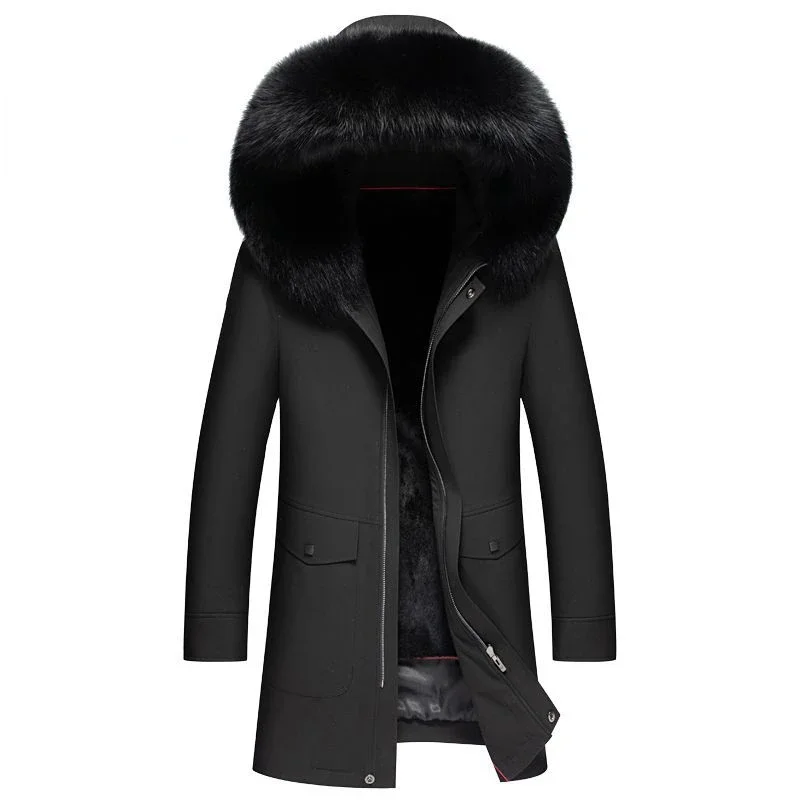 AYUNSUE Fox fur collar Parkas Winter Jacket Men Clothing Rabbit liner Fur Jackets Midi-length warm Fur Coat Male Clothes 2025