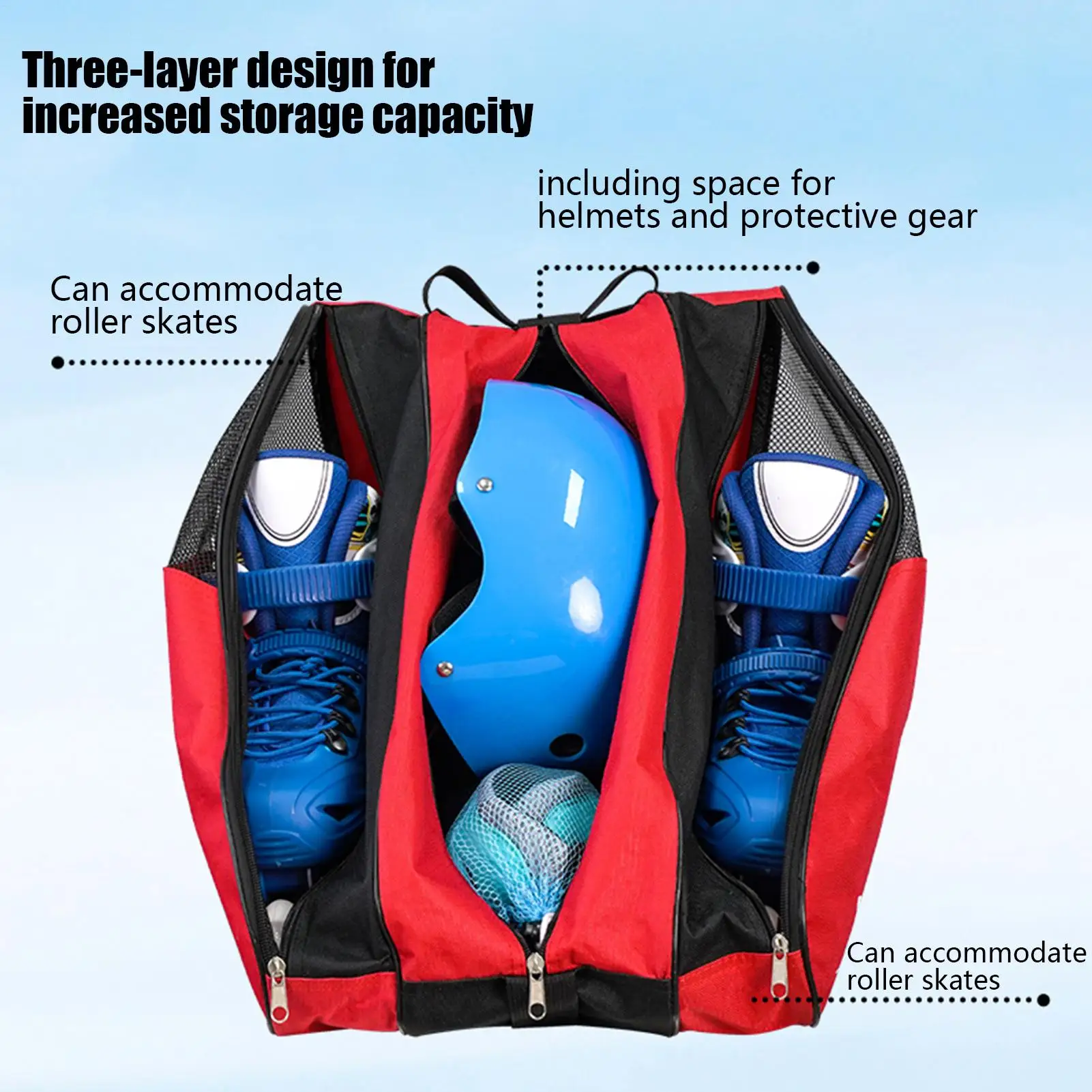 

Multifunctional 3-Layer Skate Backpack, Adjustable Breathable Roller Skate Storage Bag, Outdoor Sports Gear Helmet Shoe Tote