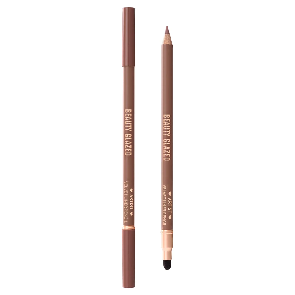 1 szt. Beauty Glazed Artist Velvet Lipliner Pencil z pędzelkiem z gąbki, bezwaga, precyzyjna kredka z super miękką, mieszalną teksturą