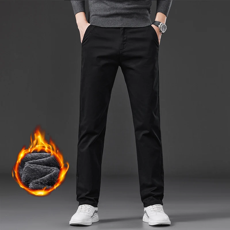 الصوف الرجال السراويل المستقيمة شتاء جديد دافئ الأعمال عادية بلون السراويل الكلاسيكية أفخم سميكة المخملية الذكور السراويل