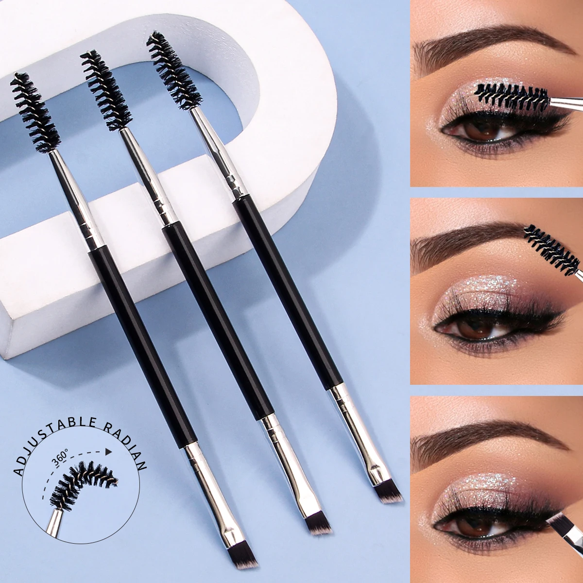 3PCS professional single double end angle eyebrow eyelash makeup brush high quality eyebrow pencil eyeliner brush