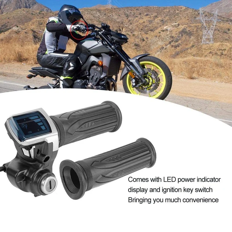 Electric Throttle Grip 36V Half-Twist Throttle with LED Power Indicator Key Lock for Electric Bikes Scooters Motorcycle