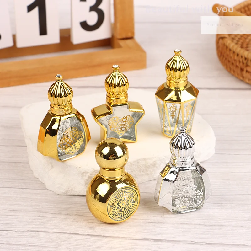 

Mini Essential Oil Roller Bottle Crown Shape Perfume Bottling Portable Transparent Travel Electroplated Carve Glass Empty Bottle