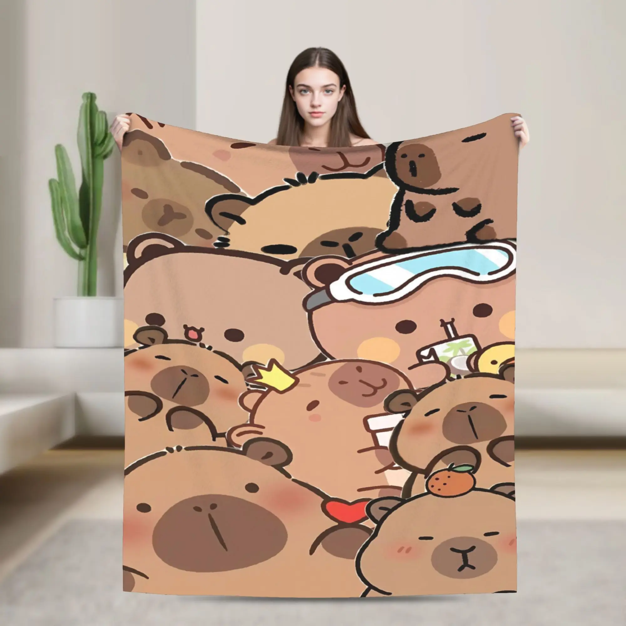 Capybara Clear Sky Cute Warm Soft Blanket  Picnic Plush Throw Blanket Novelty Outdoor Flannel Bedspread Sofa Bed Cover