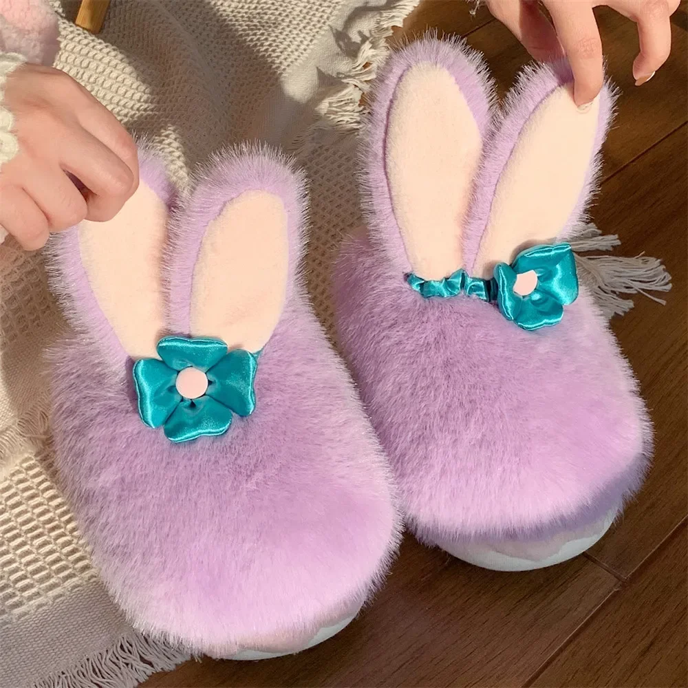 

Winter New Cartoon Cute Rabbit Home Cotton Slippers Dormitory Warm Non-slip Soft-soled Fluffy Shoes Women's Cotton Shoes