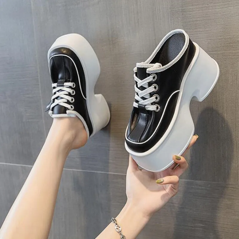 

11cm Platform Wedge Casual Punk Genuine Leather Breathable New 2026 Summer Comfy Chunky Slippers High Brand Fashion Women Shoes