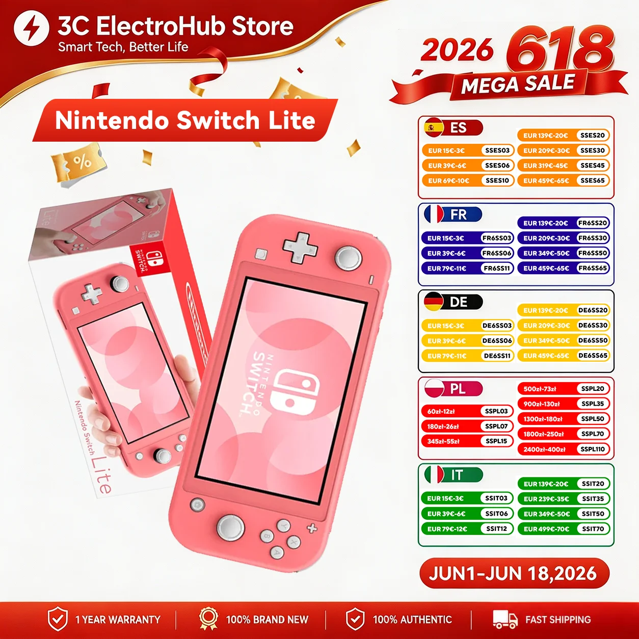 Console de jeu portable Nintendo Switch Lite, légère et portable, avec manette Joy-Con intégrée, stockage interne de 32 Go, écran de 5,5 pouces