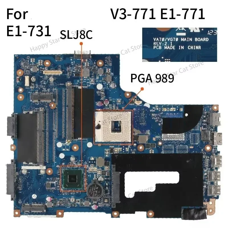 For  V3-771 E1-771 E1-731 V3-771G PGA989 HM77 Notebook Mainboard NBRYR11001 NB.RYR11.001 VA70/VG70 Laptop Motherboard