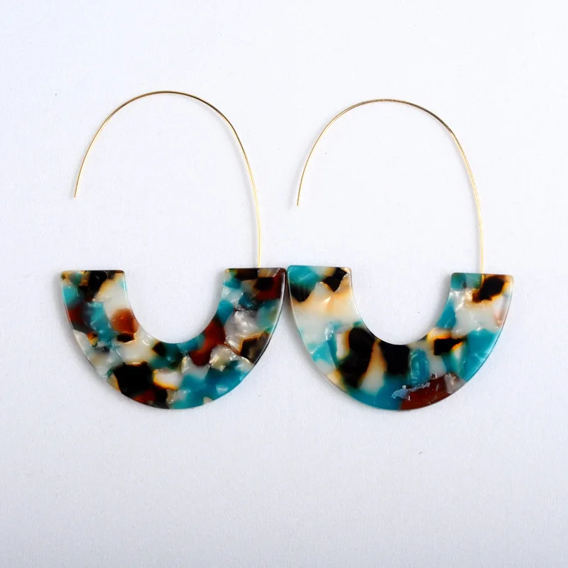 Exaggerated Semi-circular Acetate Acrylic Sheet Ear Hook for Women Minimalist Metal Personalized Earring Fashion Jewelry