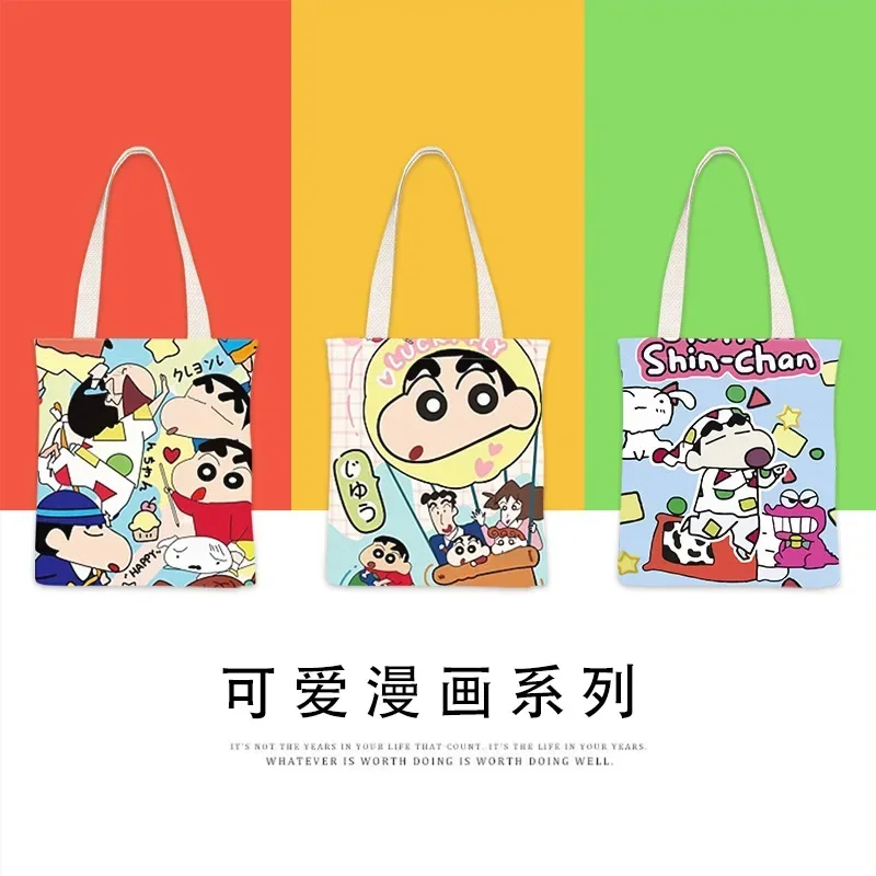 Crayon Shin-chan Canvas Bag Shoulder Large Capacity Girls Portable Canvas Bag School Bag Single Side No Zipper Cute Girly Heart