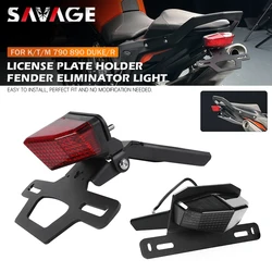 For 790 890 DUKE/R 2018-2024 Motorcycle Folding License Plate Holder LED Turn Signal Tail Brake Light Flasher Fender Eliminator